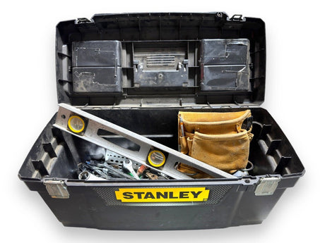 24" STANLEY TOOL BOX WITH ASSORTED HAND TOOLS & TOOL BAG - Idaho Pawn & Gold
